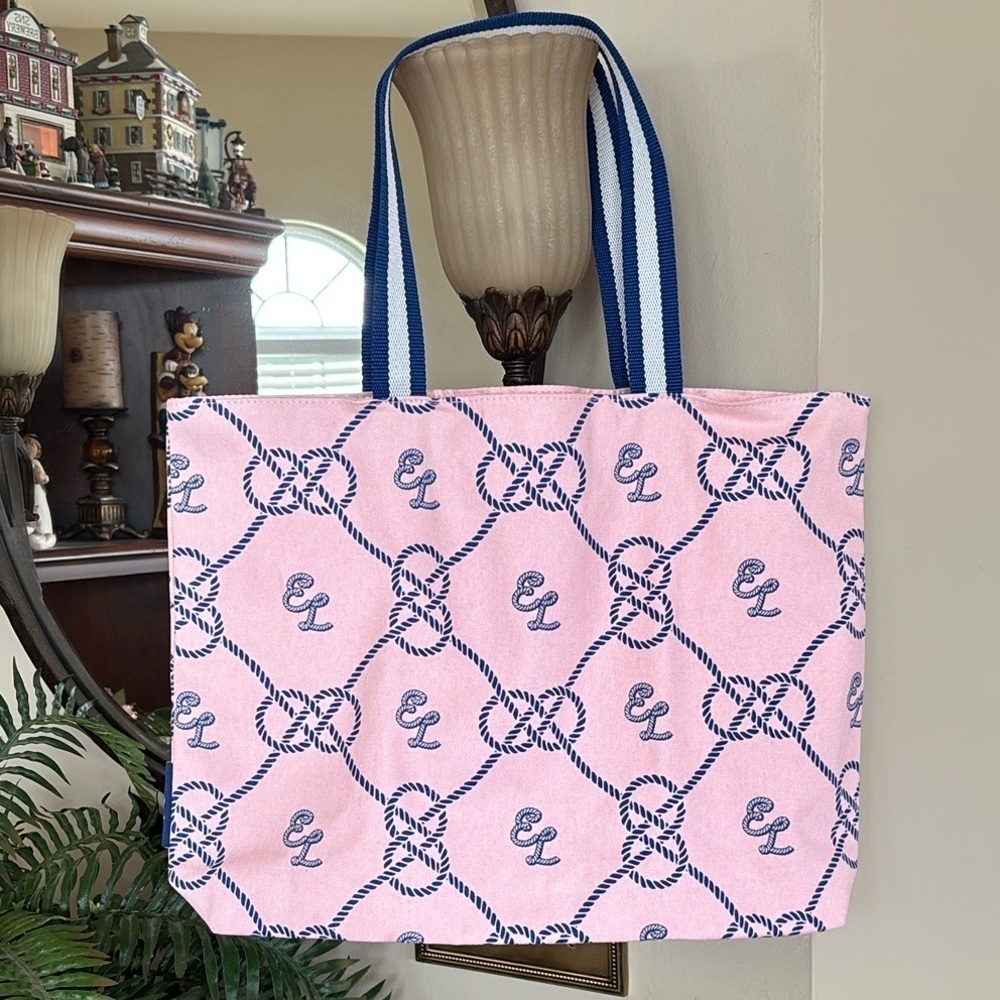 Brand New Estée Lauder Pink w/ Blue Nautical Print Shoulder Bag Tote Preppy